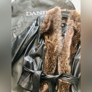 Danier women’s fur leather jacket & white clutch bag